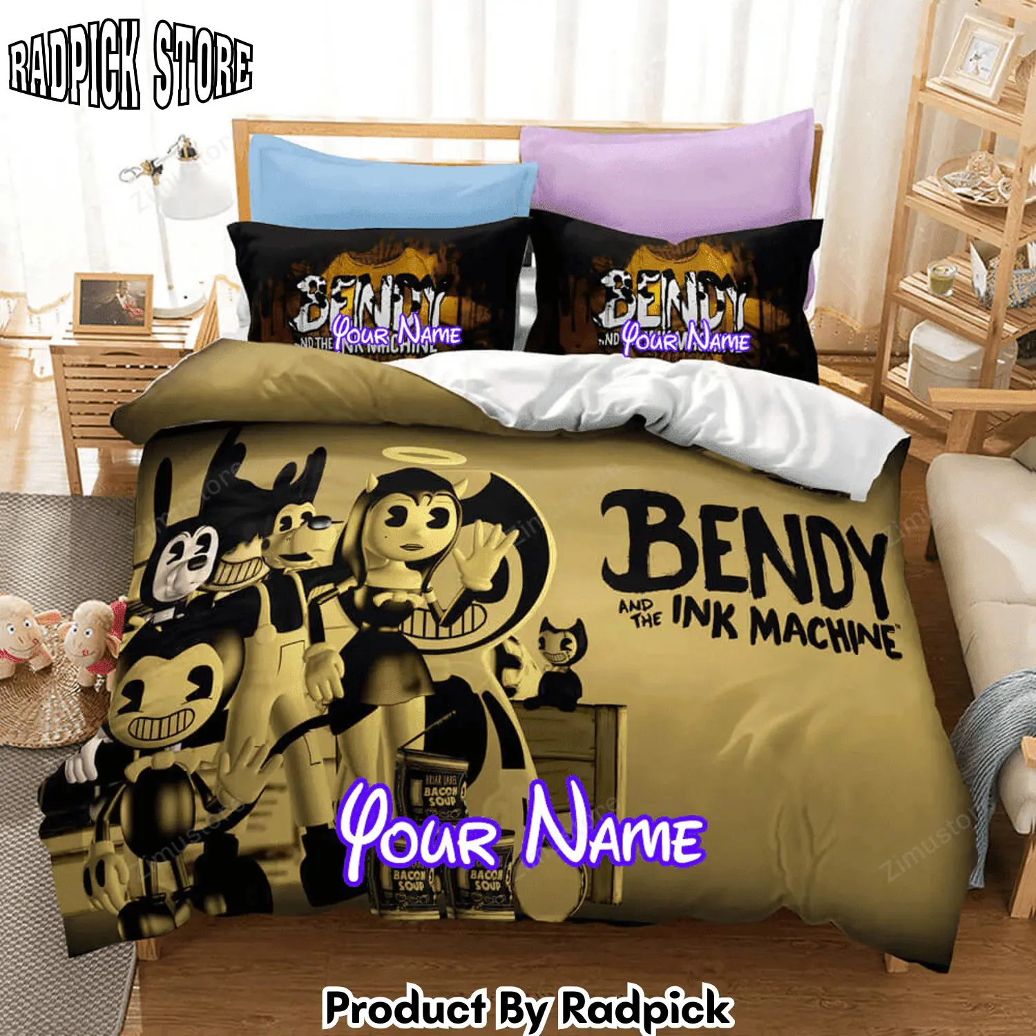Radpick bendy and the ink machine cosplay personalized name bedding set duvet cover bed sheets7233 rp3278404